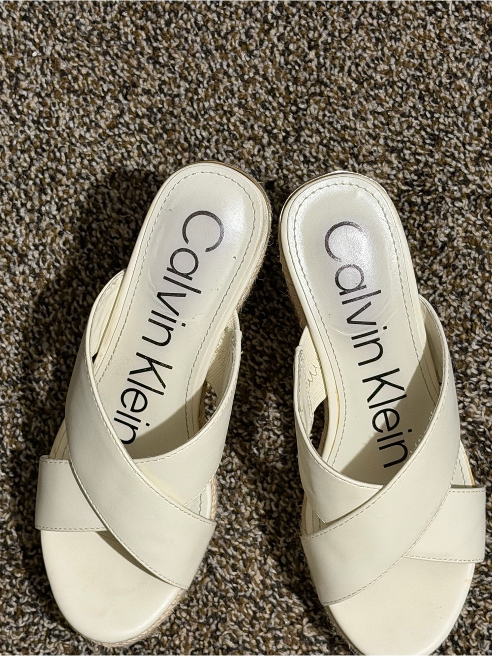 Calvin Klein Cream Crossover Slide Mules